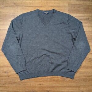 Brooks Brothers V Neck Sweater Mens XXL Gray Saxxon Wool Pullover Long Sleeve